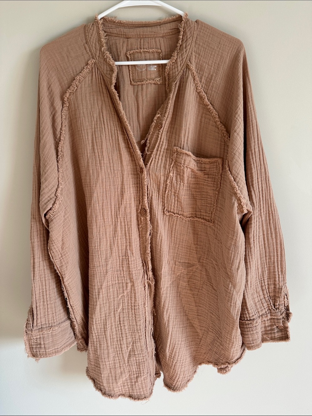 aerie lightweight gauze swim coverup in blush tan - Picture 2 of 5